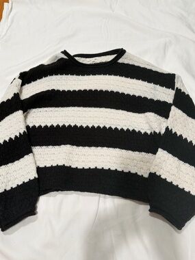 Blu Pepper Black & White Striped Crewneck Sweater